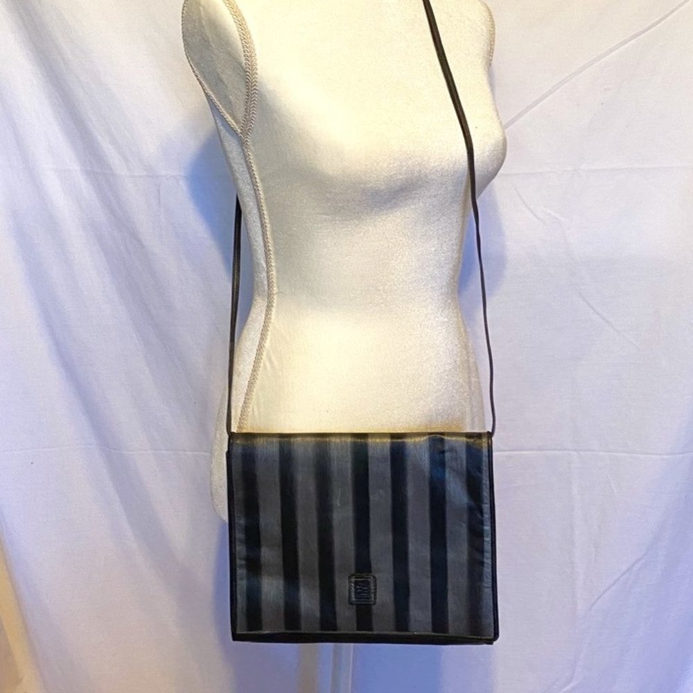 VTG! Fendi ~ Rare Embossed Logo Black Soft Leather Crossbody Bag/Clutch/Purse